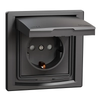 Kонтакт Шуко с капак и защита антрацит Asfora-outlet sideE-16A lid shut IP44 an