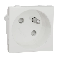 Контакт, New unica, 2P + E, 16A, френски, със защита, IP3x, сатениран, антибактериален, бял