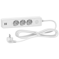 Разклонител 3 гнезда & 2 USB 3м. кабел, бял