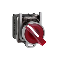 SCHNEIDER ELECTRIC Illuminated selector switch, metal, red handle, 22mm, universal LED, 2 positions, 1NO+1NC, 24V AC/DC