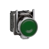 SCHNEIDER ELECTRIC Illuminated push button, green flush, 22mm, LED, 1NO+1NC, 110..120V AC
