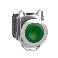 Harmony XB4, Светещ бутон за вграден монтаж, метал, зелен, O30, вграден LED, 120V AC 1 NO + 1 NC