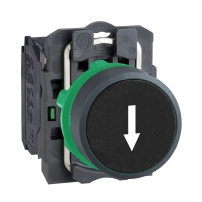 SCHNEIDER ELECTRIC Push button, plastic, flush, black,22mm, spring return, marked: DOWN ARROW, 1NO