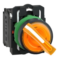 Превключвател светещ ф.22mm, LED, 2поз., 1NO+1NC, 220VAC YELLOW ILLUMINATED SELEC TO R SWITCH DIA
