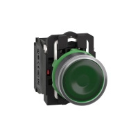 SCHNEIDER ELECTRIC Illuminated push button, plastic, green flush, 22mm, LED, 1NO+1NC, 24V AC/DC
