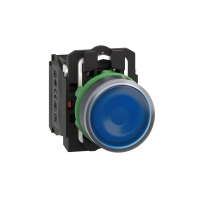 Harmony XB5, Светещ бутон, пластмаса, равен, син, 22 мм, пружинно връщане, 110...120 V AC, 1 NO + 1 NC