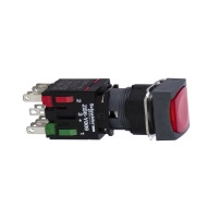 Complete illuminated push button, red square flush, 16mm, spring return 1NC 12..24V
