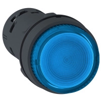 Монолитен светещ бутон - вграден LED - 22 мм, пружинно връщане - син, 24 V AC/DC, 1 NO